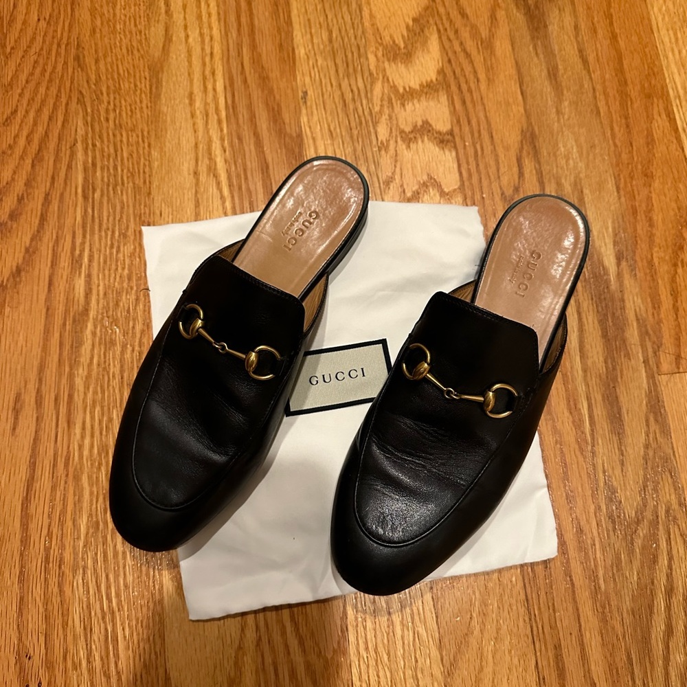 Gucci Women's Princetown Mules Black/Gold Size 38